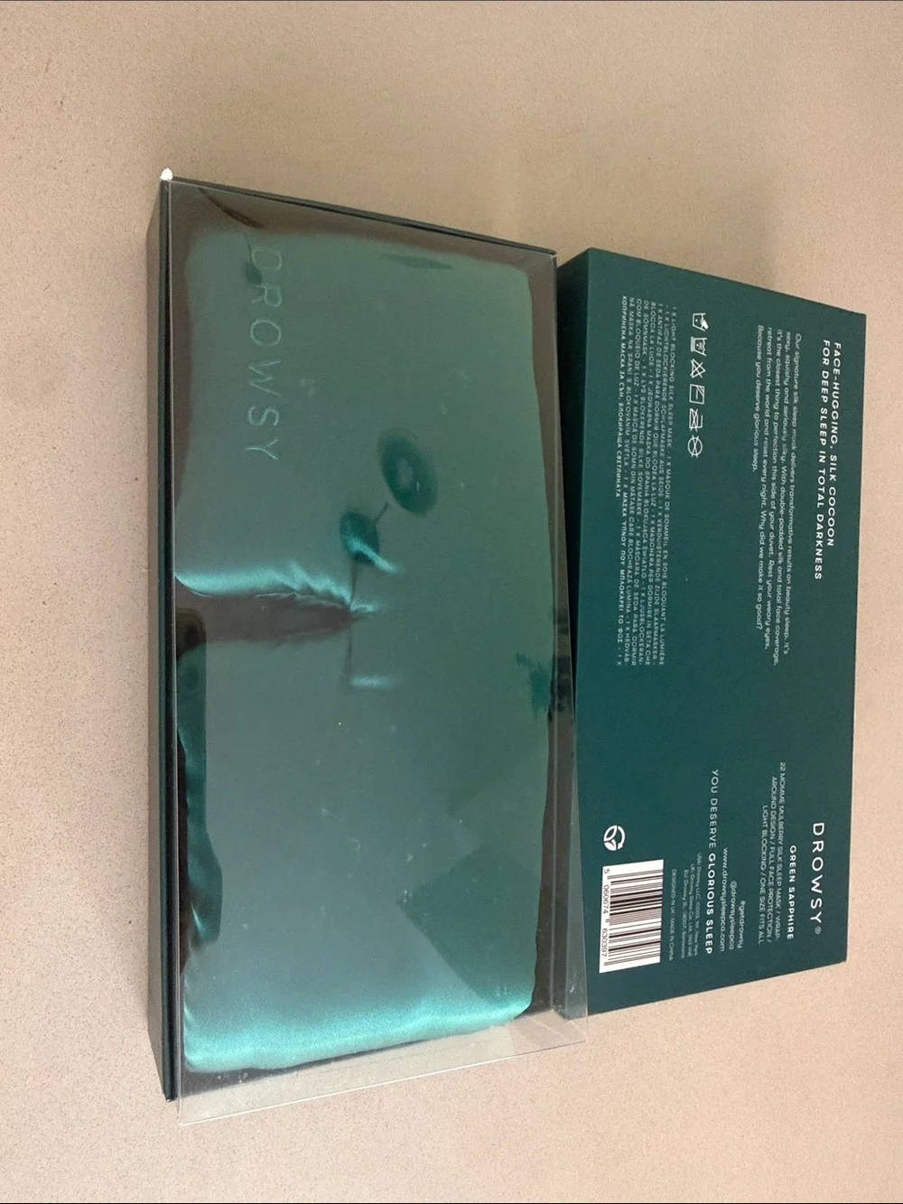New in Box Drowsy Silk Sleep Mask in Sapphire Green